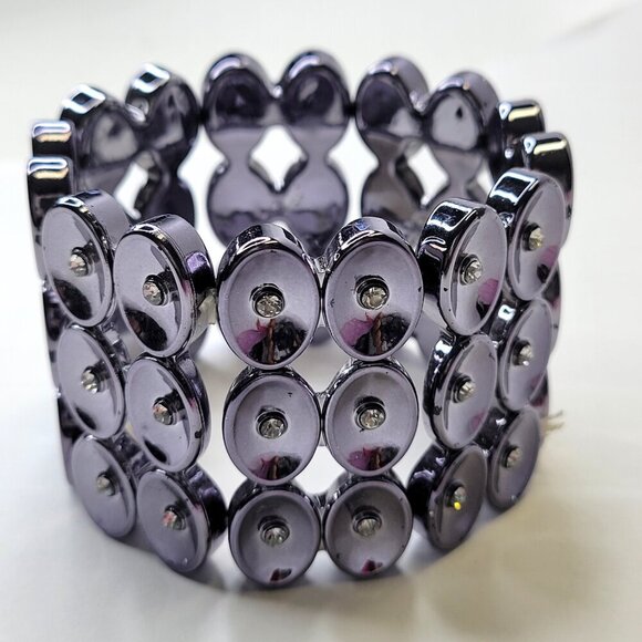 Light Hematite Tone Stretch Wide Bracelet Lightweight Stretch Bracelet - Picture 2 of 9